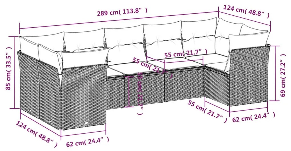 7 részes fekete polyrattan kerti ülőgarnitúra párnával