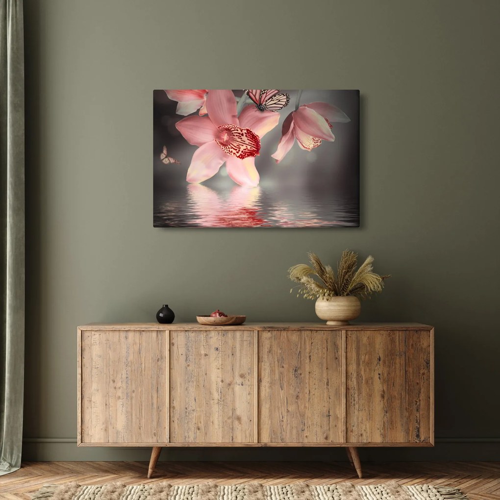 Kép - Virágok és pillangó (90x60 cm)