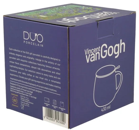 Monet porcelán öblös teás bögre fém szűrővel - 430 ml - Íriszek