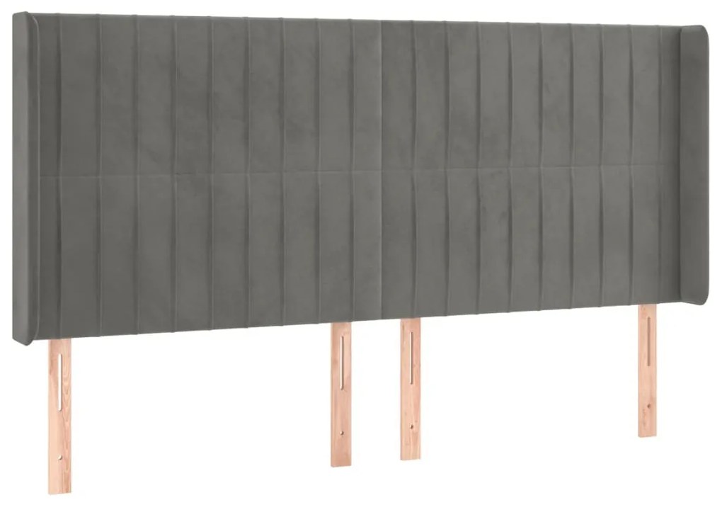 világosszürke bársony LED-es fejtámla 163x16x118/128 cm