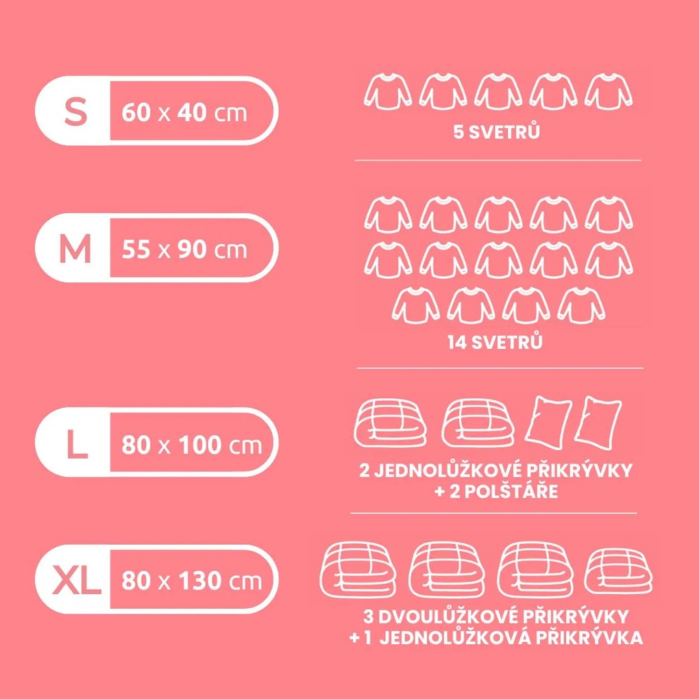 Tömörítő Aspispace 3x M 70 l, 2x L 120 l, 5 dbvákuumos tároló zsákok készlete, 5 db