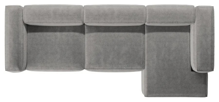Világosszürke kordbársony sarokkanapé (jobb oldali-heverő résszel) Bergano – Cosmopolitan Design