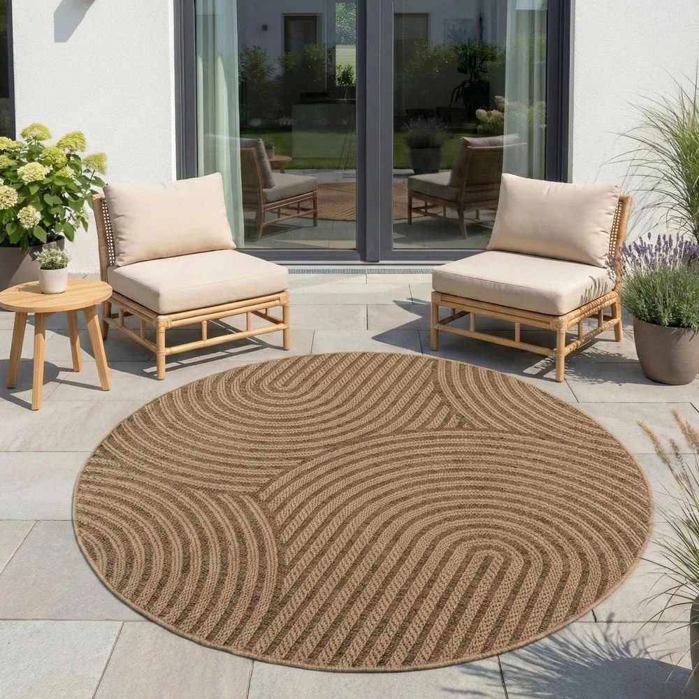 Barna kerek kültéri-beltéri szőnyeg ø 80 cm Timber 1401 – Ayyildiz Carpets