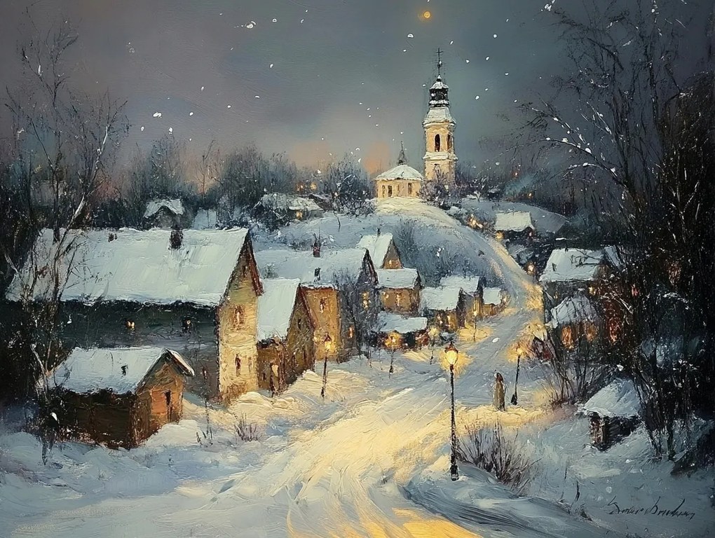 Vászonkép Canvas Tájkép Város Út Tél Hó 80x60