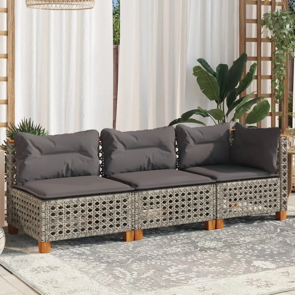 3 személyes szürke polyrattan kerti kanapé párnával