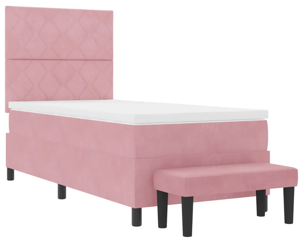 Rózsaszín Box Spring Ágy Matraccal és Pad 90x190 cm Bársony