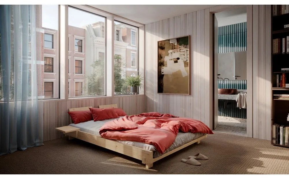 Natúr színű borovi fenyő franciaágy ágyráccsal 140x200 cm Social Bed – Karup Design