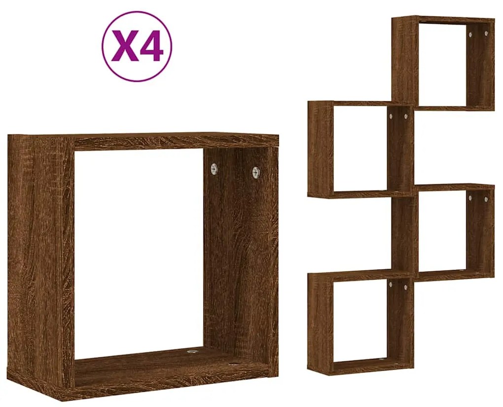 4 db barna tölgy színű fali kockapolc 30 x 15 x 30 cm
