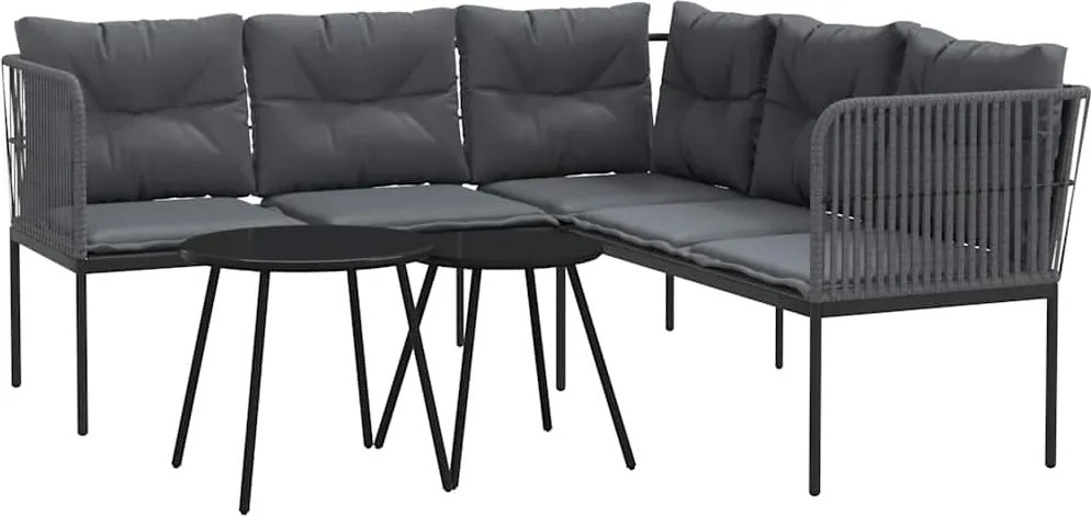 vidaXL fekete acél és textilén kerti kanapé garnitúra párnákkal