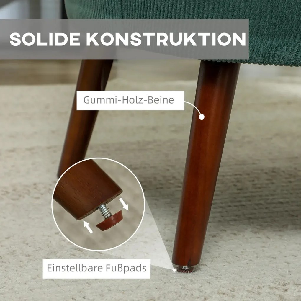 HOMCOM Modern fotel, kárpitozott kiegészítő fotel ágyéki párnával, gumifa lábak, sötétzöld