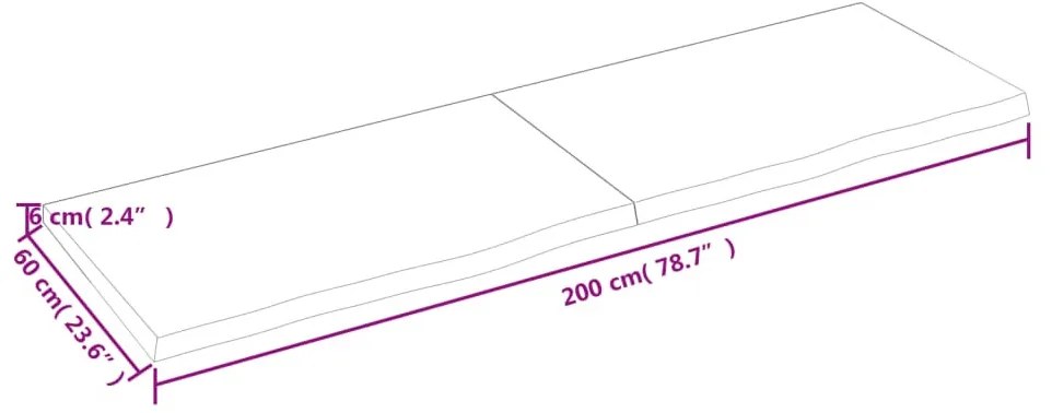 sötétbarna kezelt tömör tölgyfa fali polc 200 x 60 x (2-6) cm