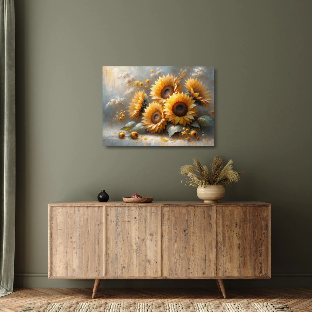 Üveg kép - Napraforgók festménye (70x50 cm)