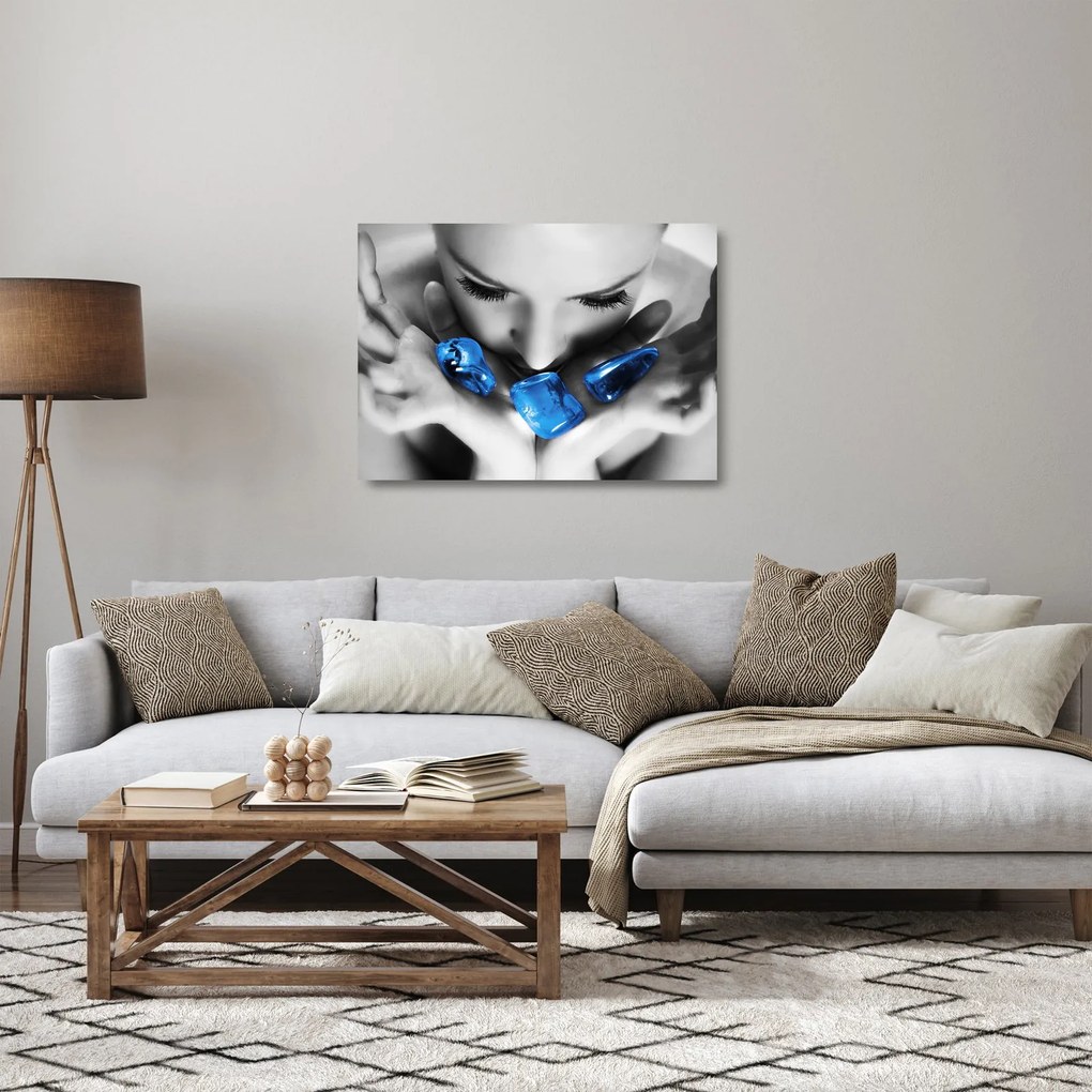 Egy nő portréja kövekkel (üvegen) (70x50 cm)