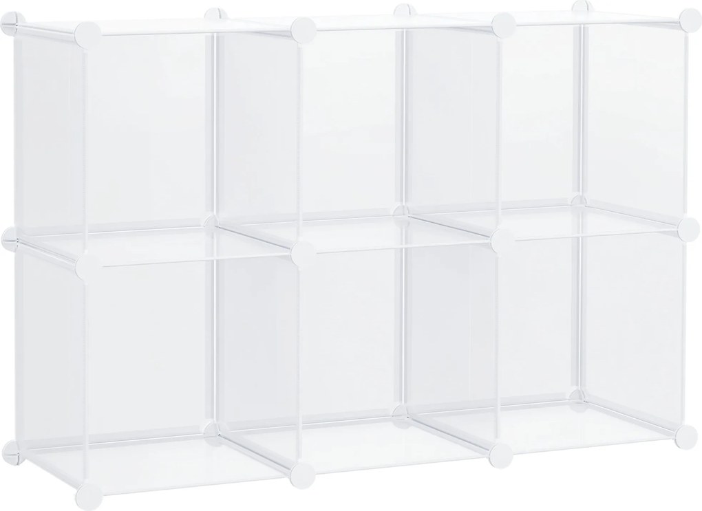 HOMCOM Moduláris Helytakarékos Cipőtároló Szekrény 6 Kockával, PP Műanyagból, 65x32x95cm, Átlátszó | Aosom