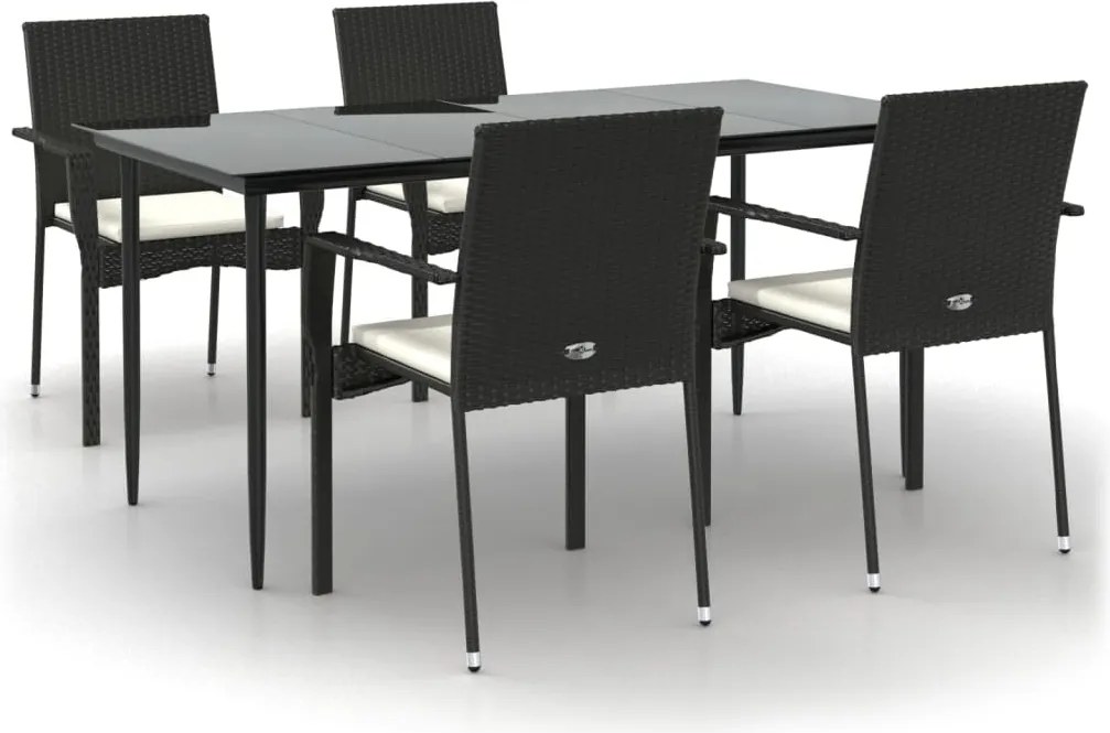 vidaXL 5 részes fekete polyrattan kerti étkezőgarnitúra párnákkal