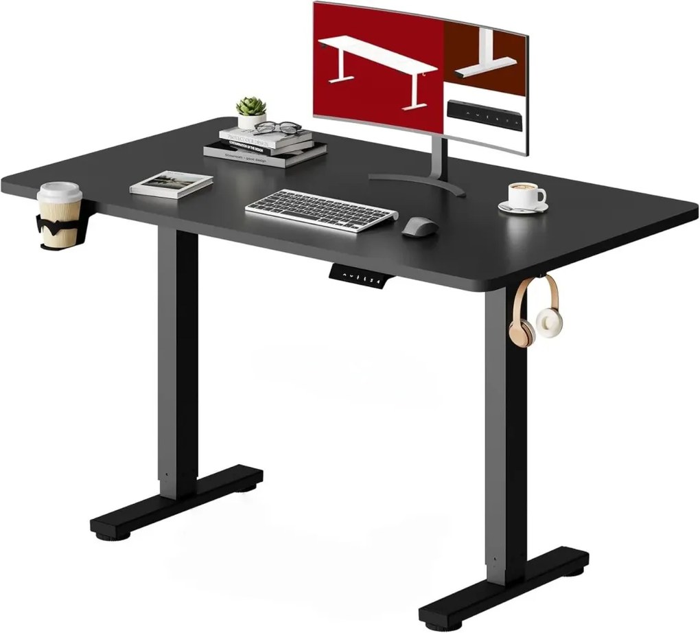 Elektromos magasságállítható íróasztal 110 x 60 cm memóriafunkciós vezérléssel, fekete