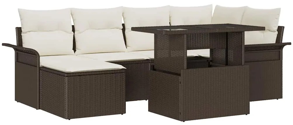 vidaXL Kerti Kanapé Szett párnával tárolóval 7 pcs Barna Poli rattan