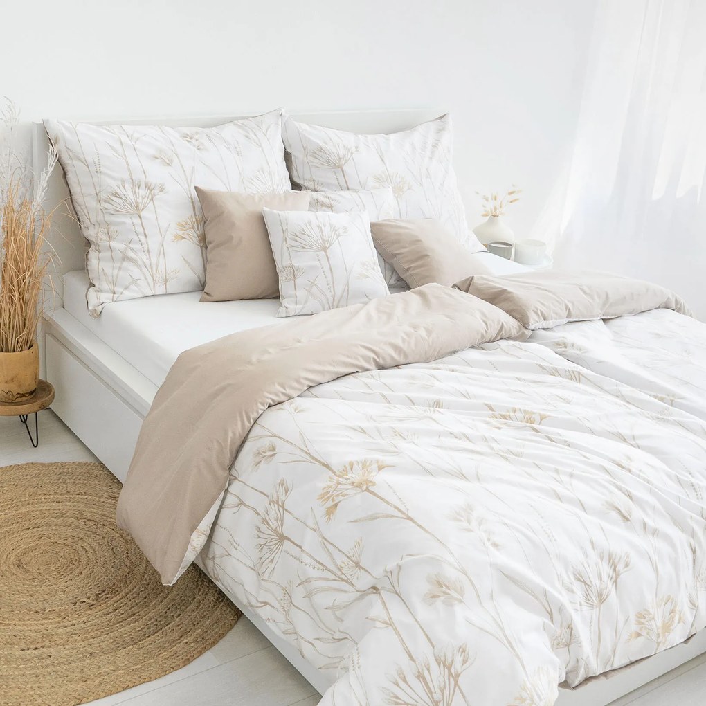 Goldea pamut ágyneműhuzat duo - kerti dísznövények, latte színű hátoldal 140 x 200 és 70 x 90 cm