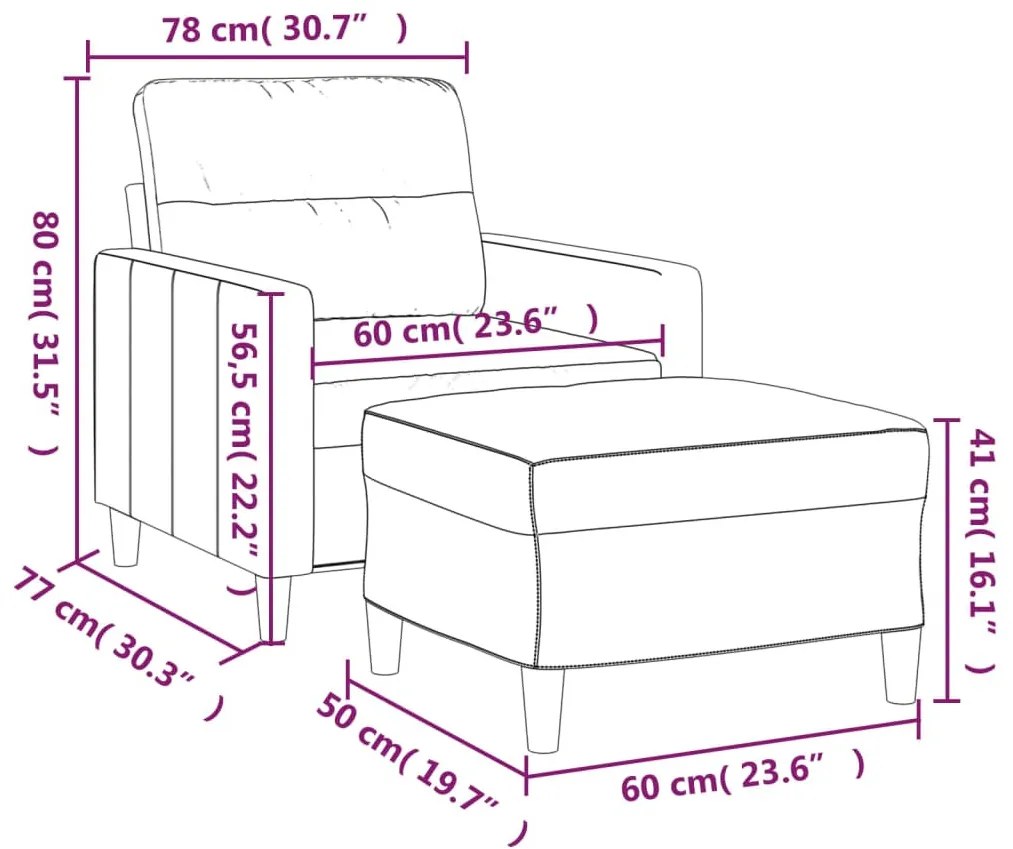 krémszínű szövet kanapéfotel lábtartóval 60 cm