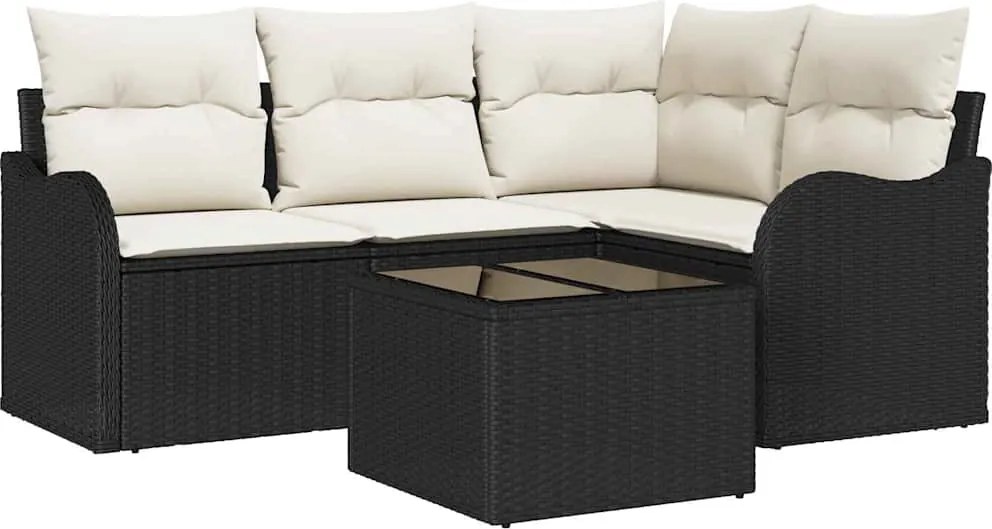 vidaXL Kerti Kanapé Szett 5 pcs Fekete polirattan