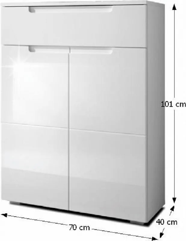 komód, fehér extra magasfényű, SPACE
