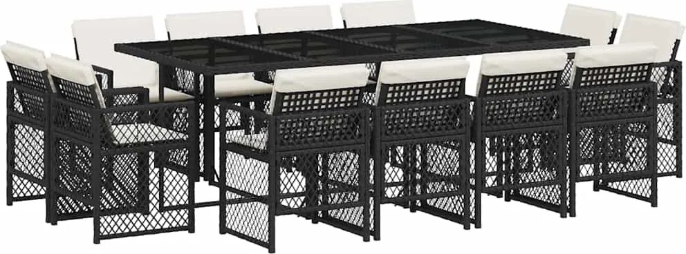 vidaXL 13 részes fekete polyrattan kerti ülőgarnitúra párnákkal