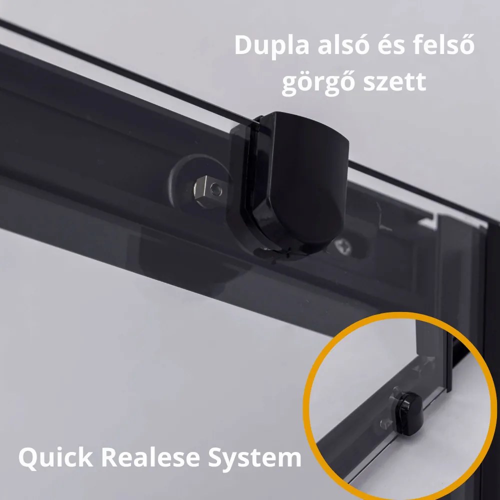 Stuxi Nizza Black 100x100 cm szögletes két tolóajtós zuhanykabin 6 mm vízlepergető biztonsági üveggel, fekete elemekkel, 190 cm magas, zuhanytálcával és szifonnal