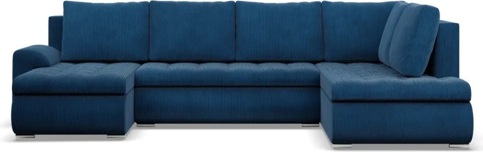 Tokio U sarokkanapé, 3 ágyneműtartóval, kordbársony, jobboldali, kék