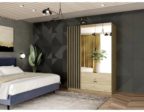 VISTA gardróbszekrény tükörrel, 150x215 cm, artisan tölgy/grafit