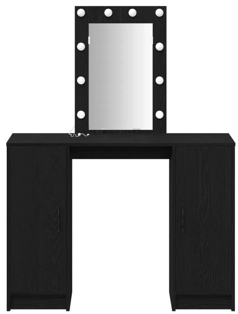 Fodrászasztal LED világítással Fekete Tölgy 102x33x135 cm