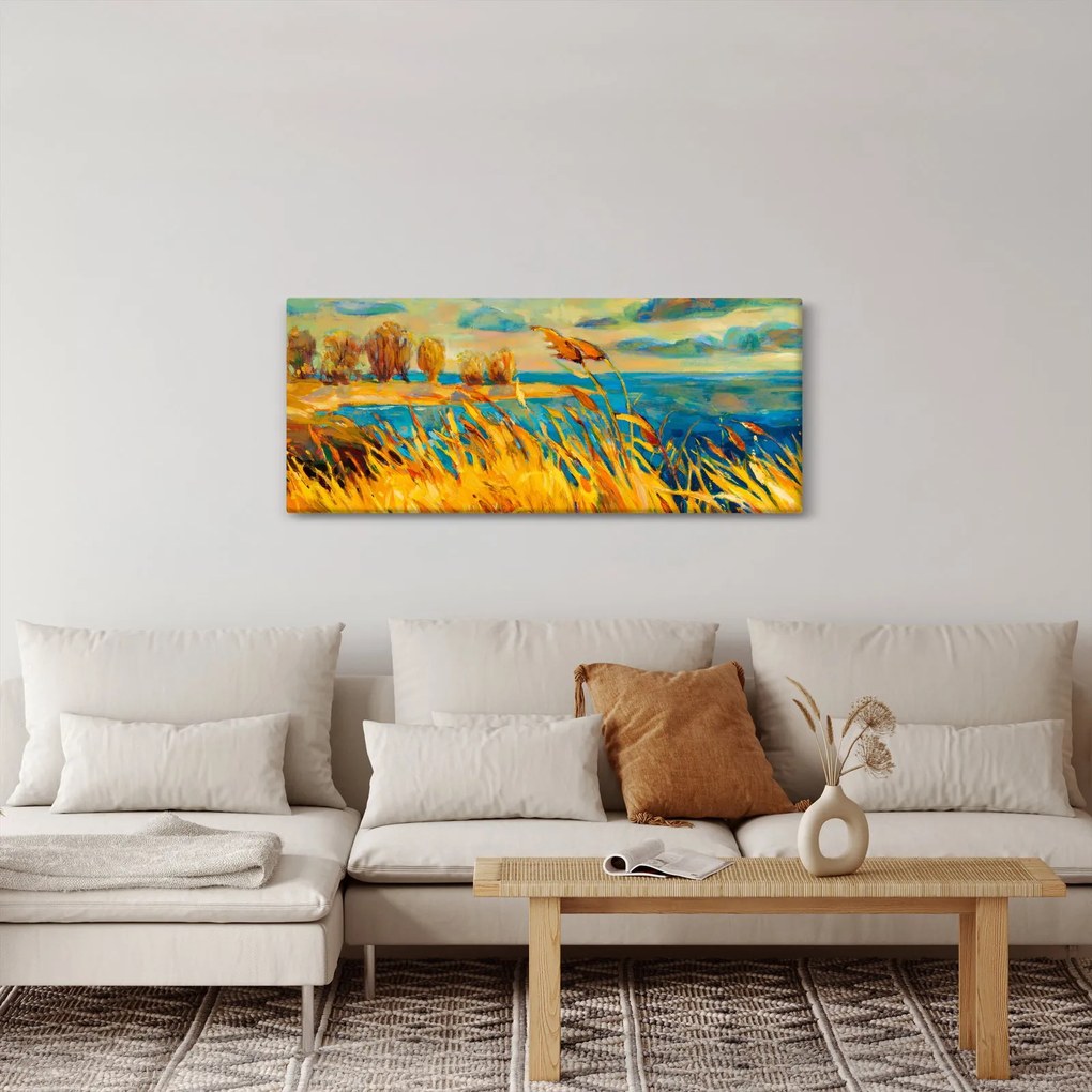 Kép - naplemente a tó felett, akril festmény (120x50 cm)