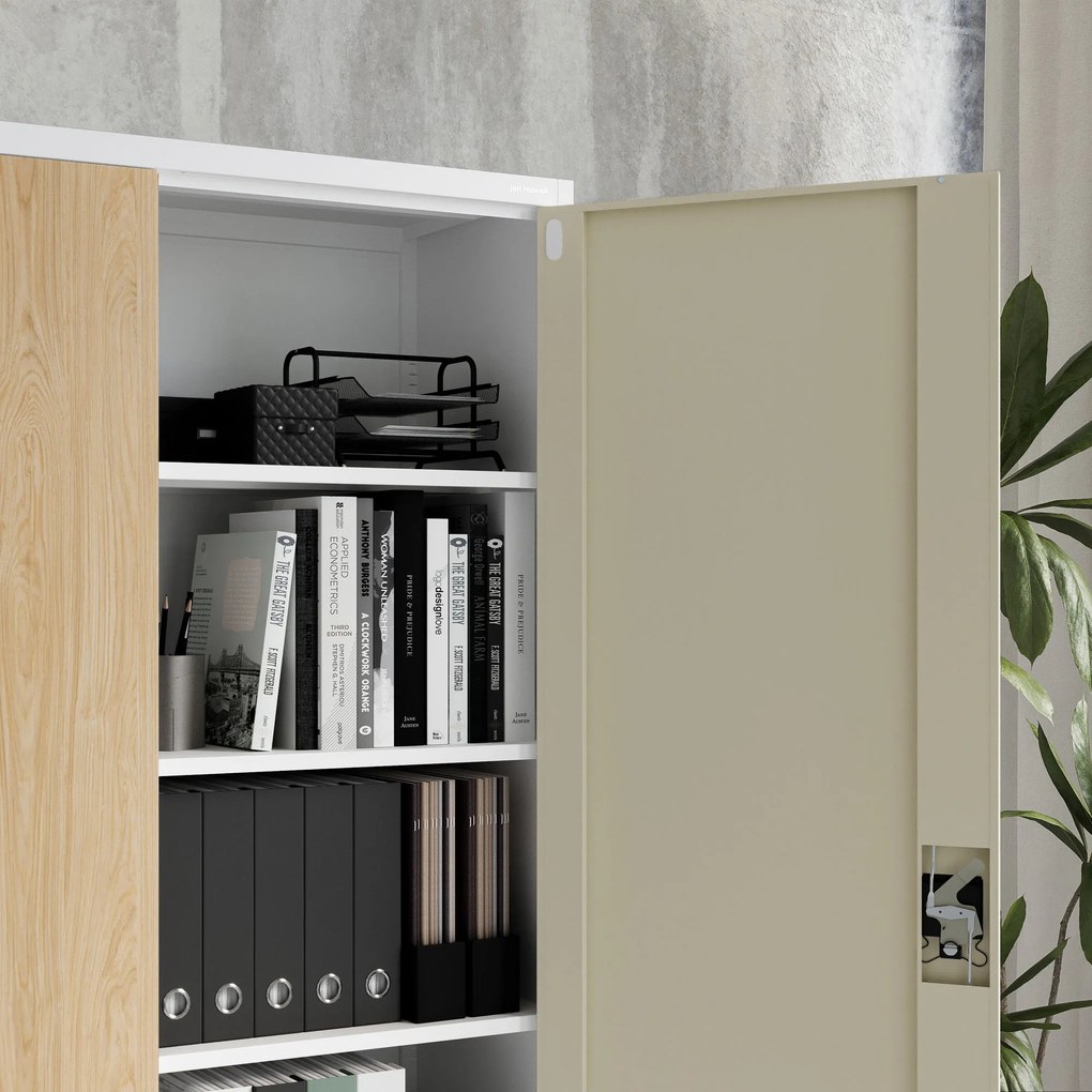 Fém irodai iratszekrény, széles, fehér/sonoma tölgy, 1150x1850x400 mm: JAN II Eco Design