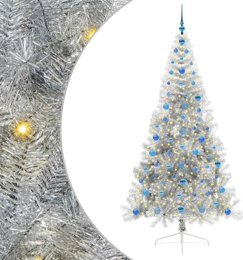 vidaXL Mesterséges, előre világított karácsonyi fa Ezüst 210 cm PET