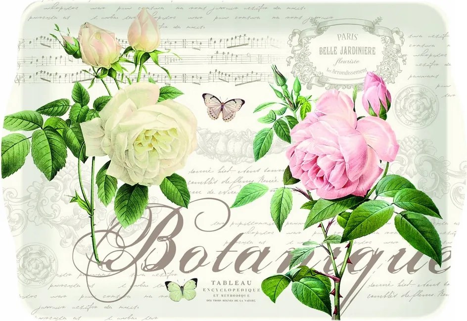 Tálca melamin fogantyúkkal Virágmintás rózsákkal kényelmes praktikus