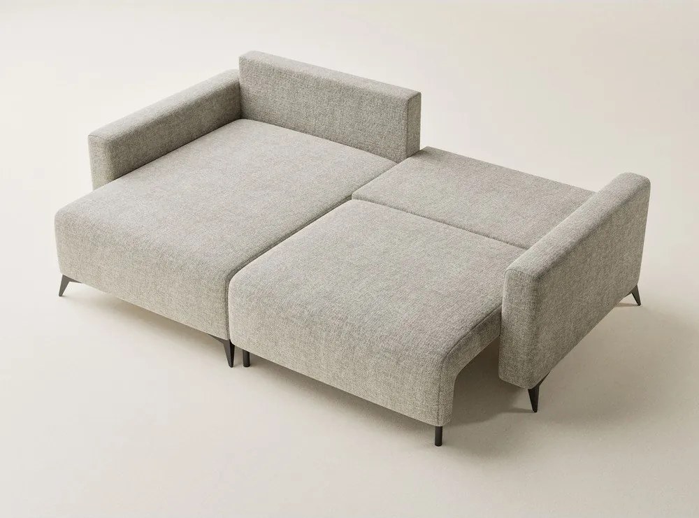Bézs zsenília kinyitható-tárolóhelyes sarokkanapé (bal oldali-heverő résszel) Leon – Maison de Rêve