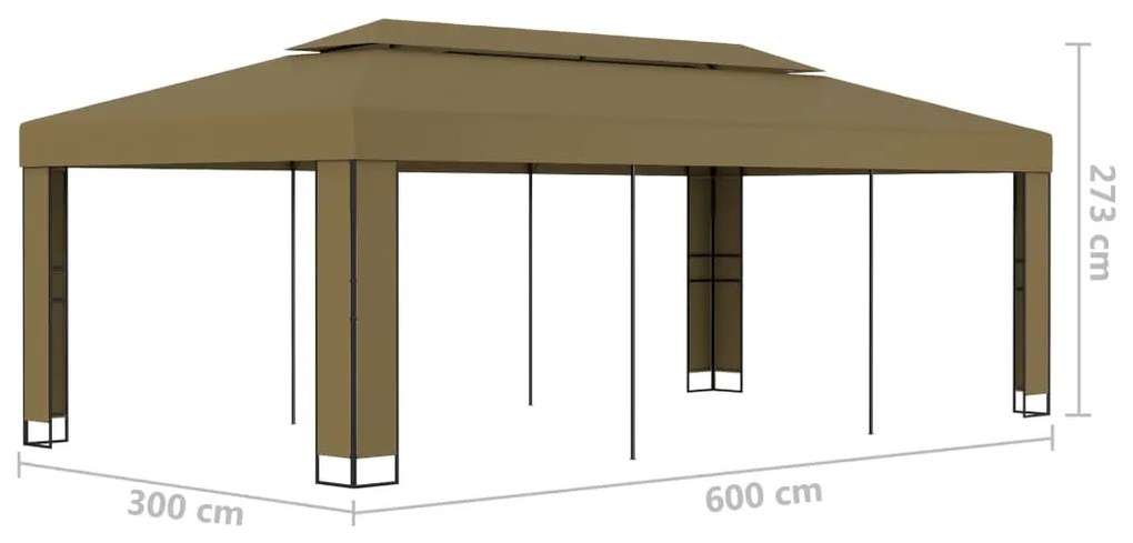 tópszínű dupla tetős pavilon 3 x 6 m 180 g/m²