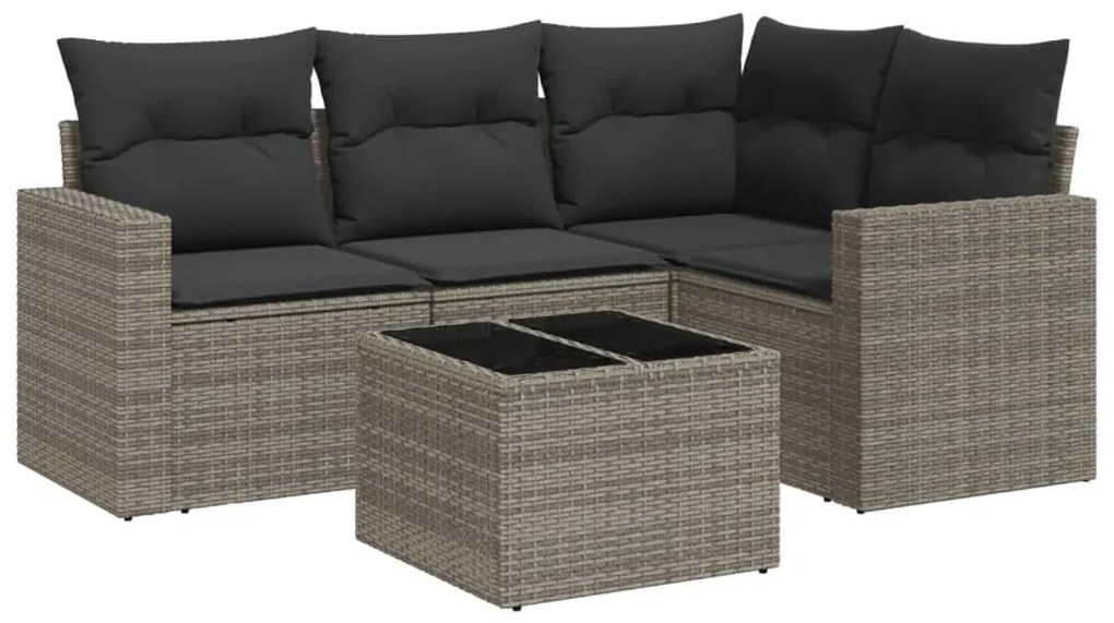 5 részes szürke polyrattan kerti ülőgarnitúra párnákkal