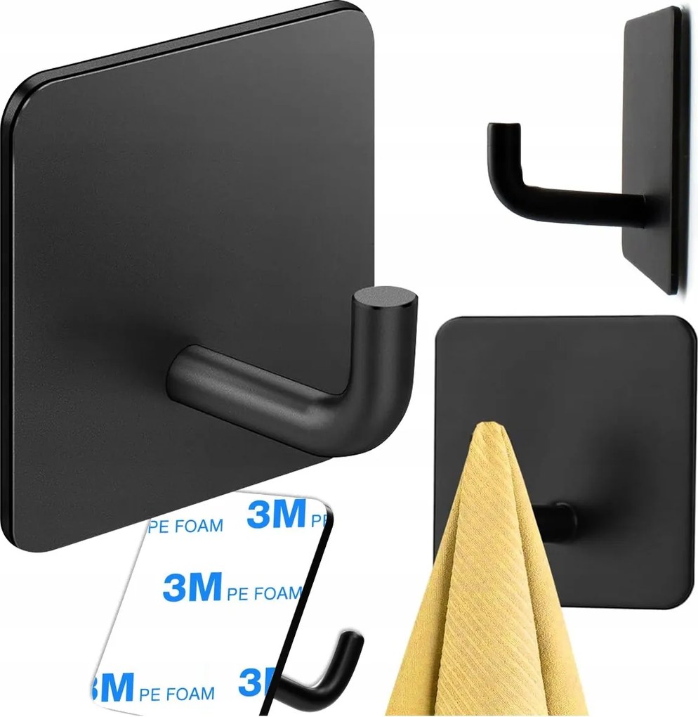 Öntapadós Akasztó Szögletes Törölköző Univerzális Non-invazív Fekete