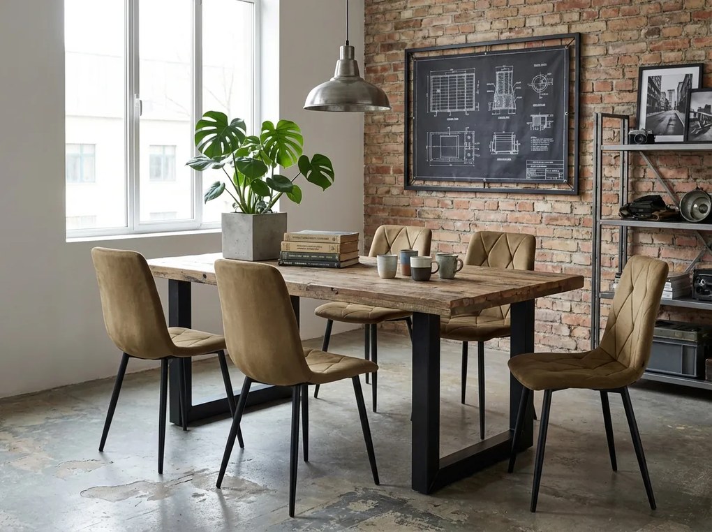 Barna bársony szék LIBRA OLIVE BROWN fekete lábakkal