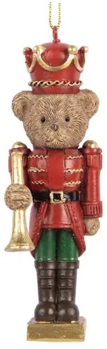 Karácsonyfadísz Diótörő maci trombitával