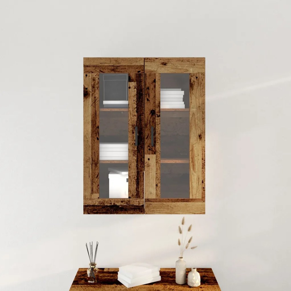 Falra Szerelhető Szekrény Üvegajtókkal - Régi Fa - 69.5x34x90 cm