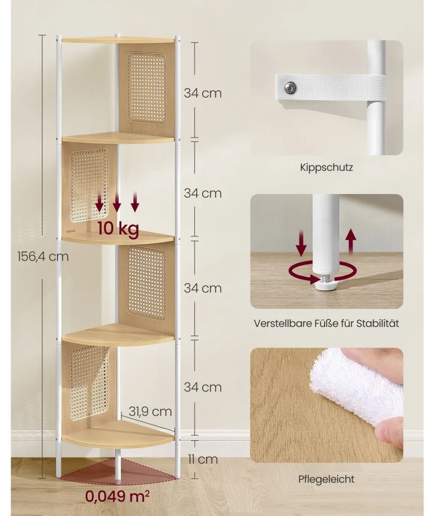 Sarok állópolc, rattan oldalpanelekkel, bézs, 32x32x156cm