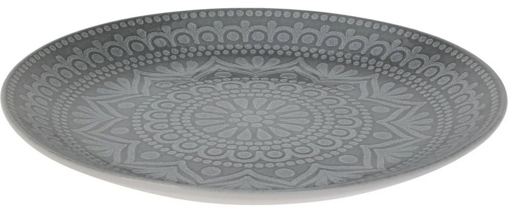 Ethnic kőagyag lapostányér, átmérő 27 cm, szürke