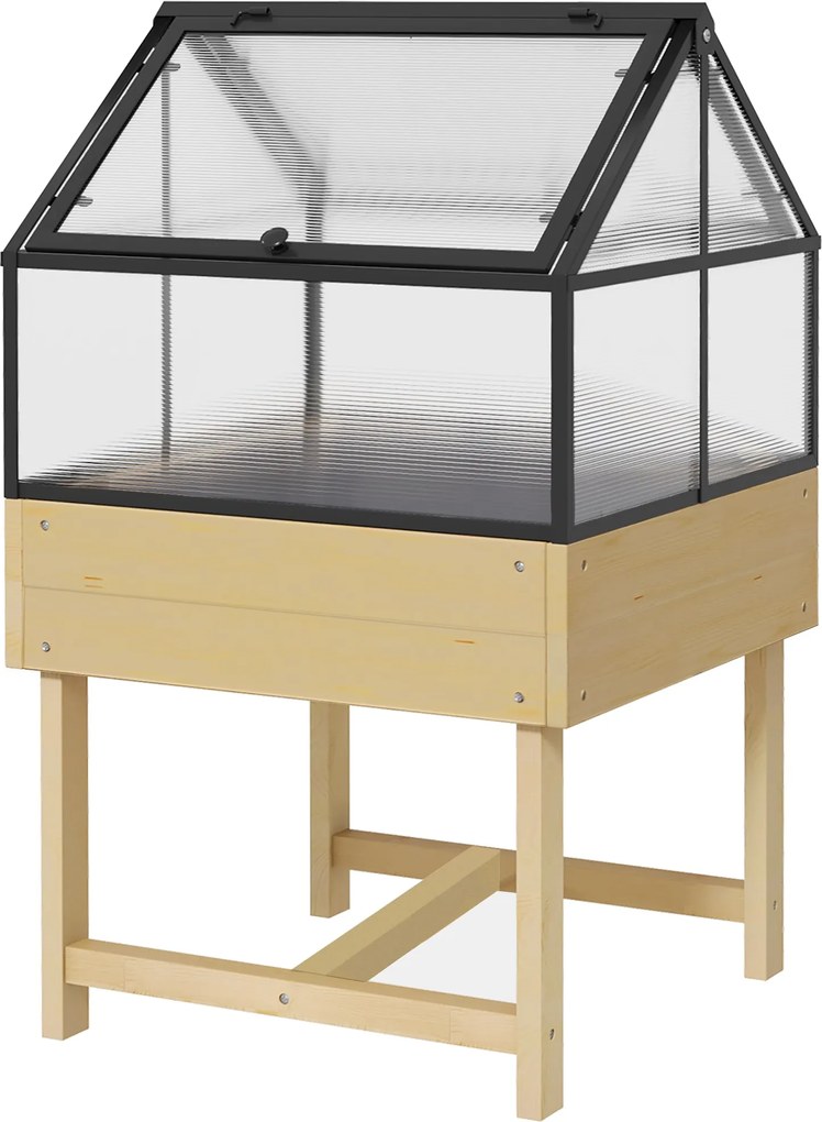 Outsunny Mini Üvegház Lábakon - emelt ültető - méretek 60L x 57W x 103H cm - dupla nyitható polikarbonát panelek, acél, kezelt lucfenyő | Aosom