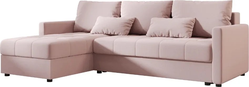 VENORIA L alakú kihúzható sarokkanapé, 220x143 cm, púderrózsaszín + 2 párna INGYEN