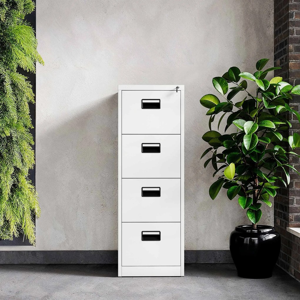 Fém iratszekrény 4 fiókkal, fehér, 460x1320x620 mm: SARA