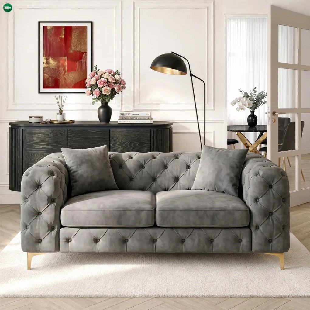 Sofa SORRENTO 2S Dwuosobowa Szara Welurowa