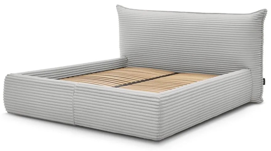 Világosszürke kárpitozott ágyneműtartós franciaágy ágyráccsal 180x200 cm Jade – Bobochic Paris