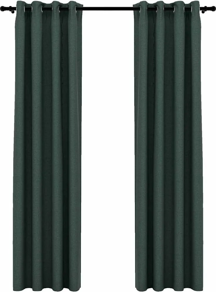 vidaXL 2 db zöld vászonhatású sötétítőfüggöny fűzőkarikával 140 x 245 cm