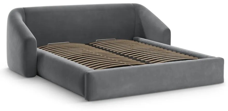 Szürke kárpitozott ágyneműtartós franciaágy ágyráccsal 200x200 cm Campi – Cosmopolitan Design